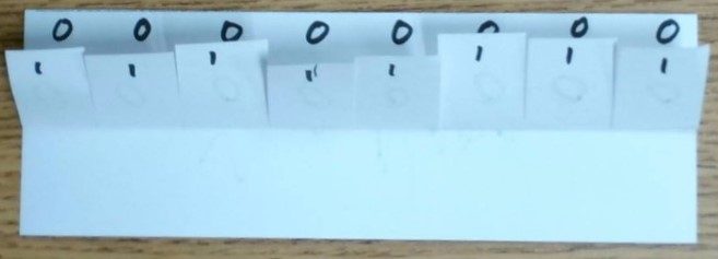 A one written on the top of each flipped-up flap